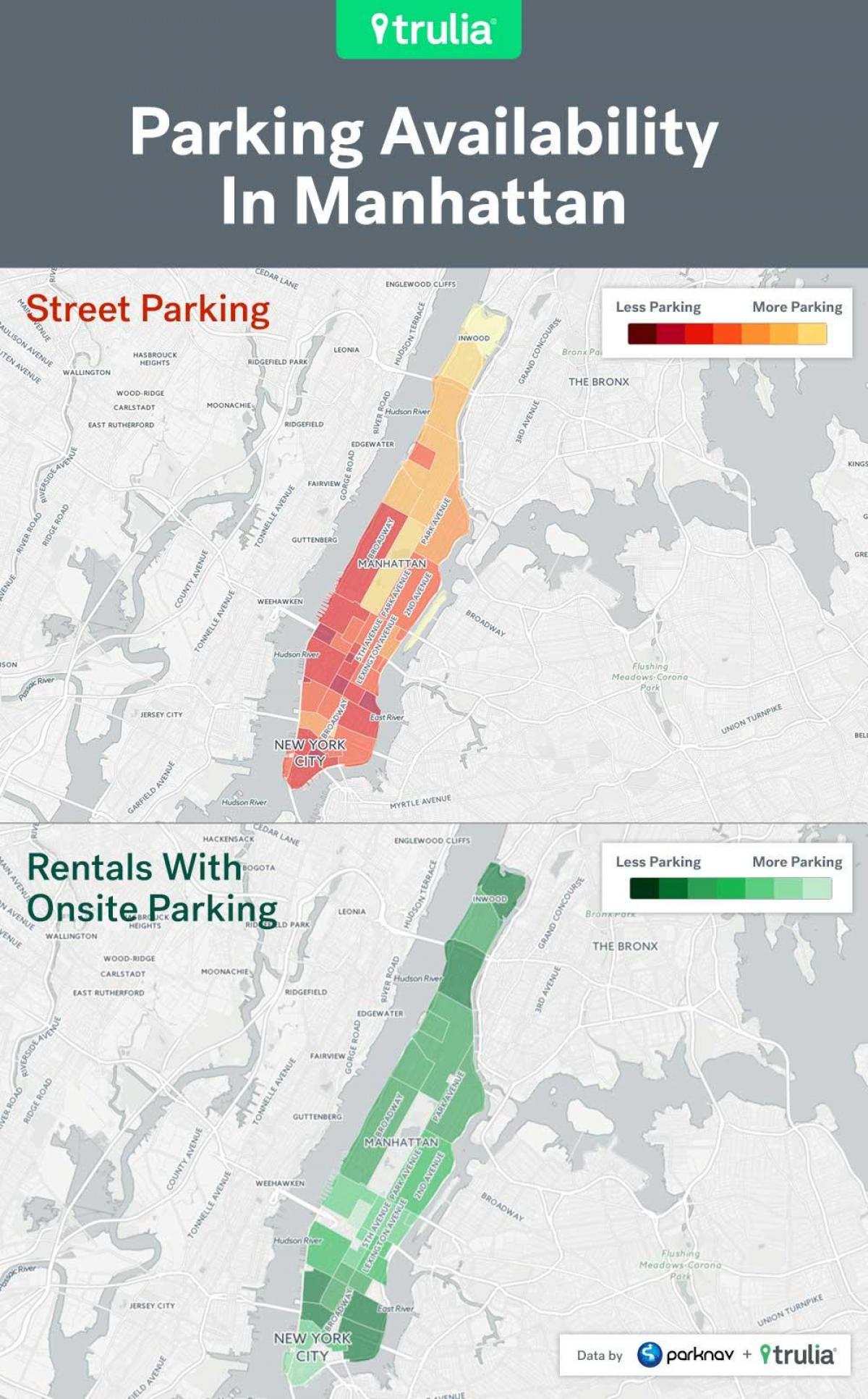 NYC parkovanie na ulici mapu Manhattan