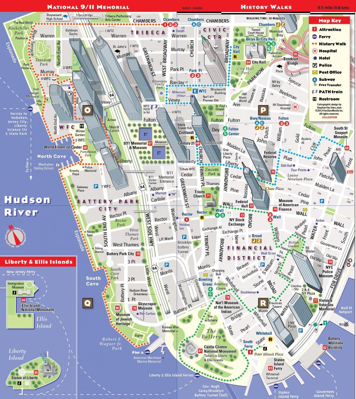dolnej Manhattan, turistické mapy