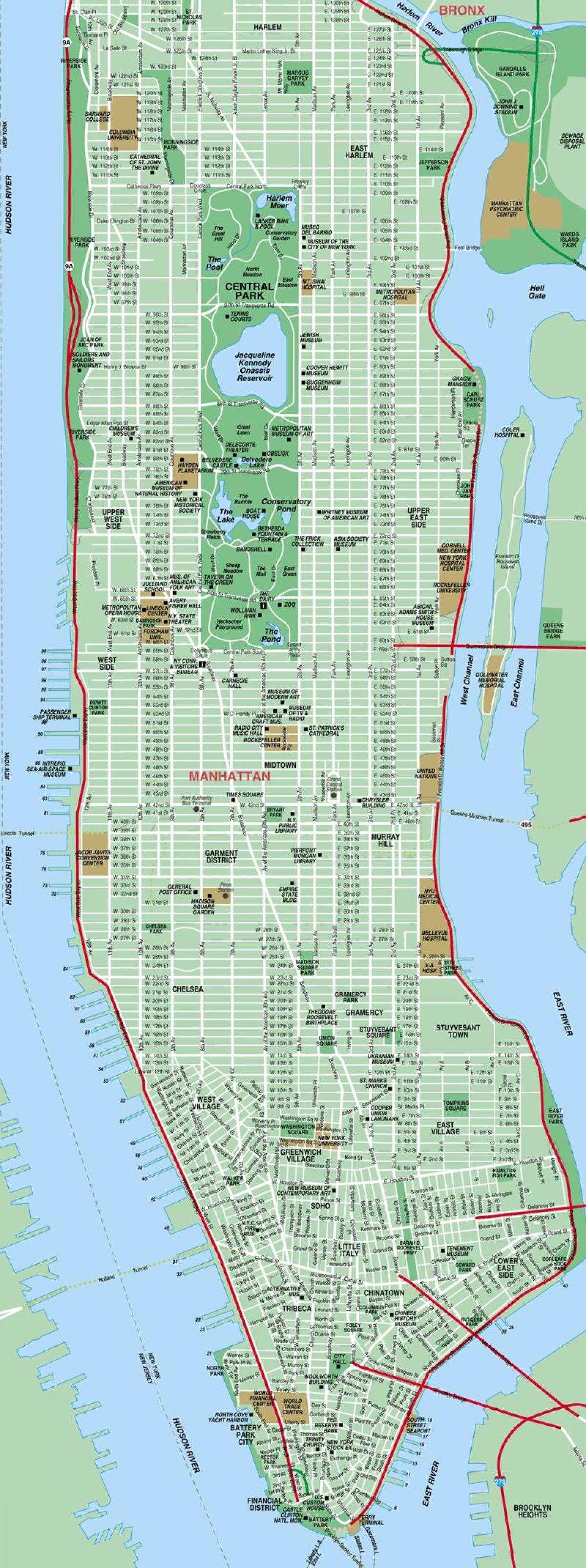 Manhattan cesty mapu