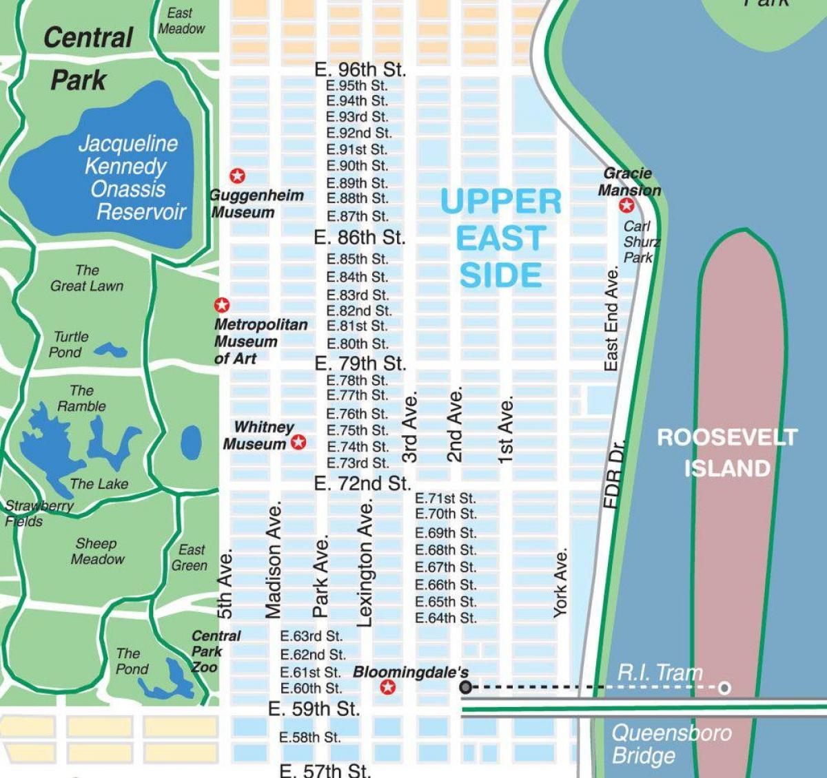 mapa upper east side na Manhattane