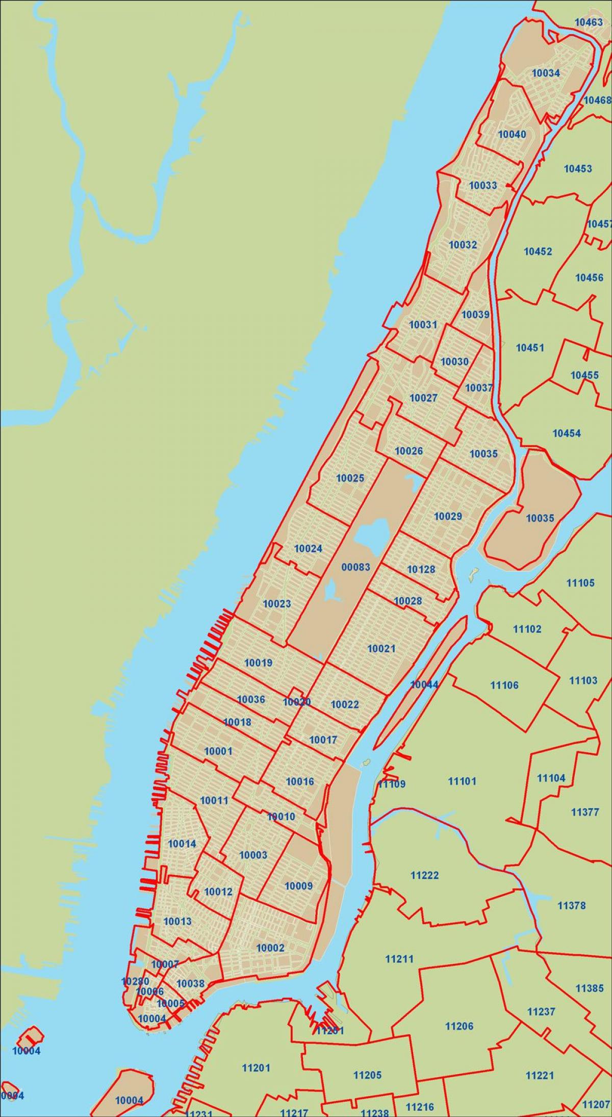 NYC psč mapu Manhattan