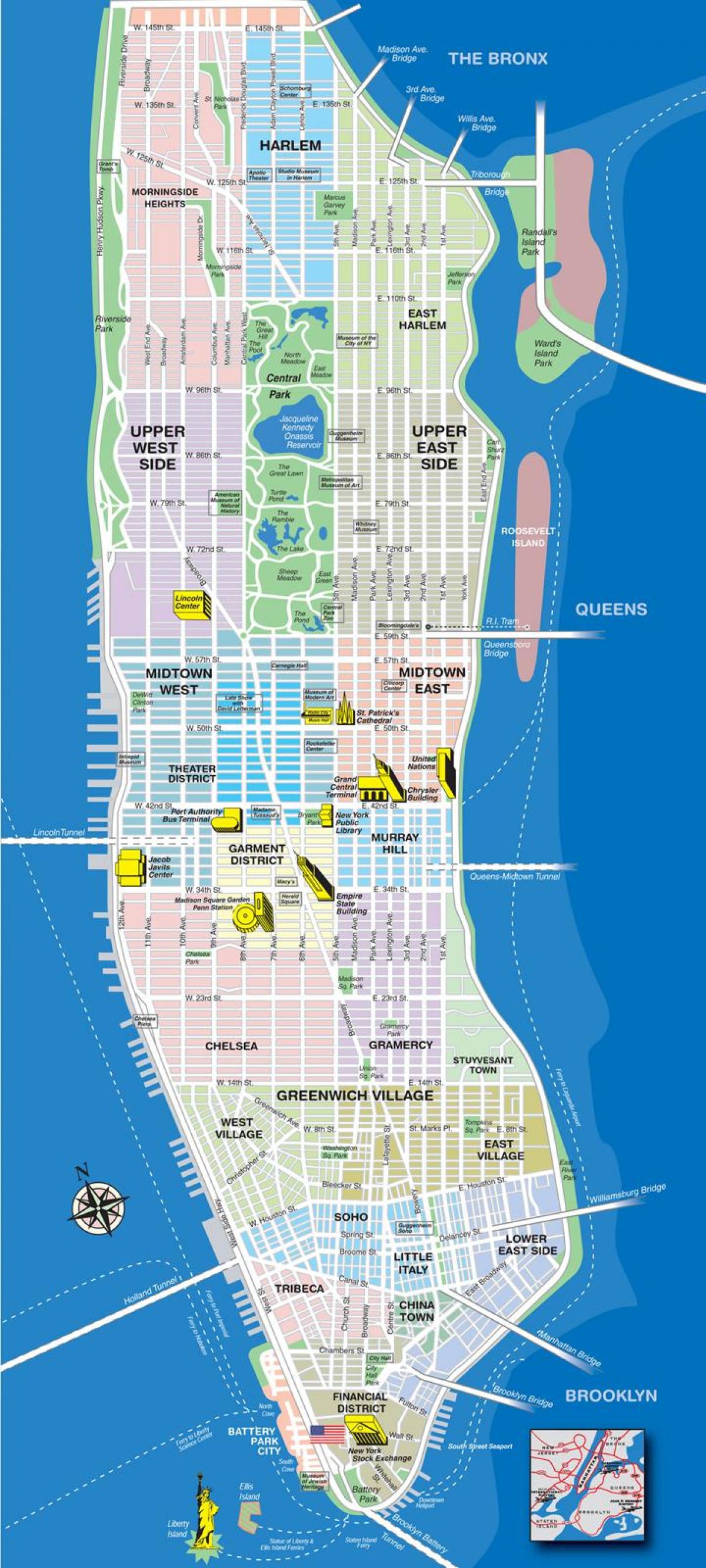 mapa horné štvrte Manhattan