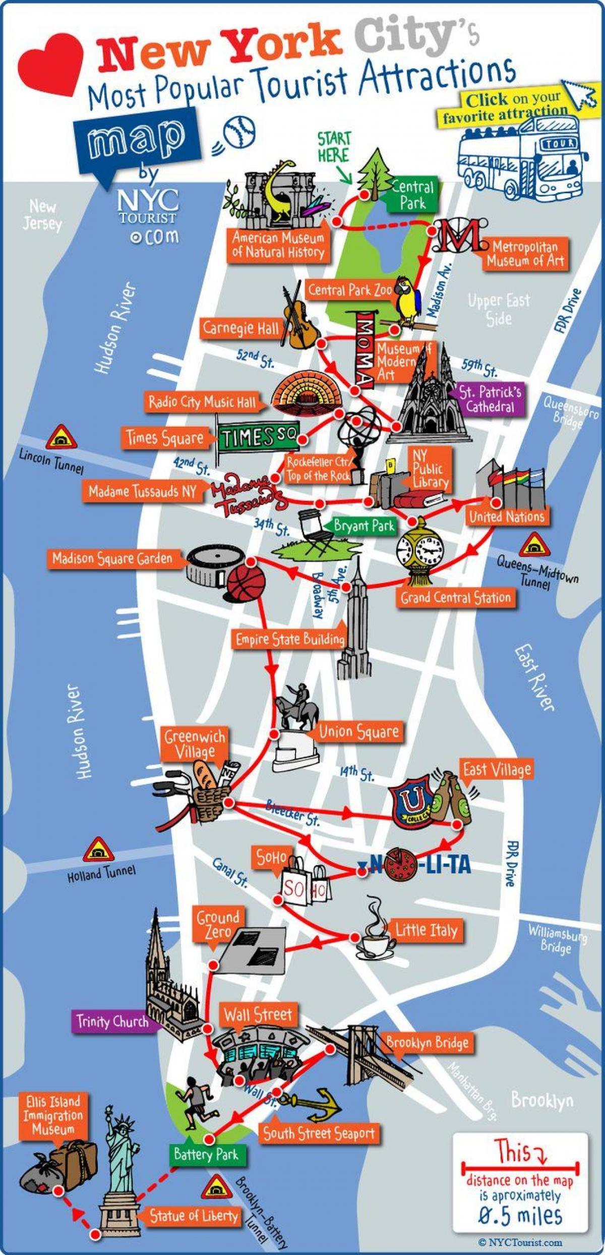 midtown Manhattan atrakcie mapu
