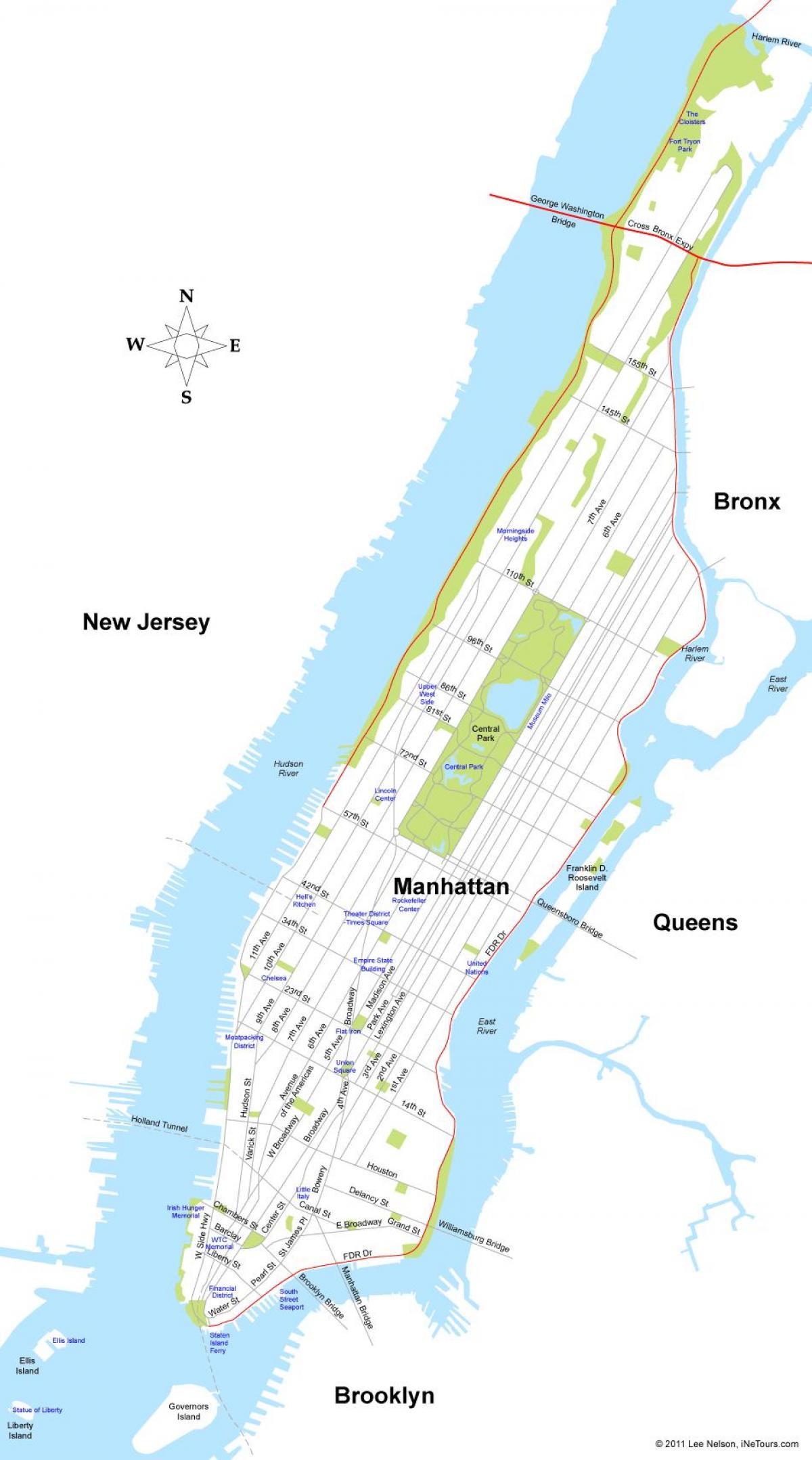 mapa Manhattanu, New York