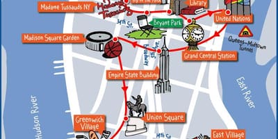 Mapa Manhattanu, New York atrakcie