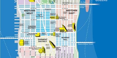 Mapa horné štvrte Manhattan