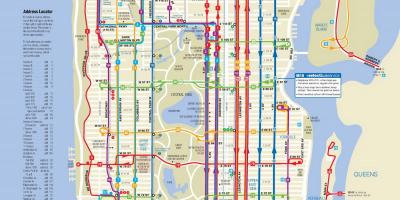 Manhattan autobus mapu so zastávkami