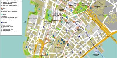 Mapa dolného Manhattanu so názvy ulíc